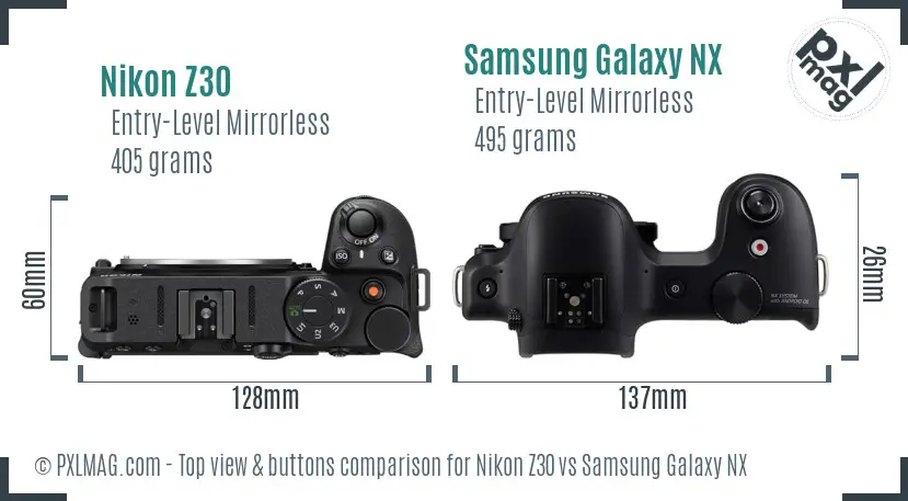 Nikon Z30 vs Samsung Galaxy NX top view buttons comparison