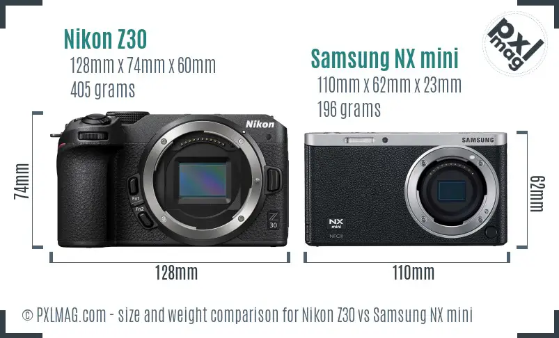 Nikon Z30 vs Samsung NX mini size comparison