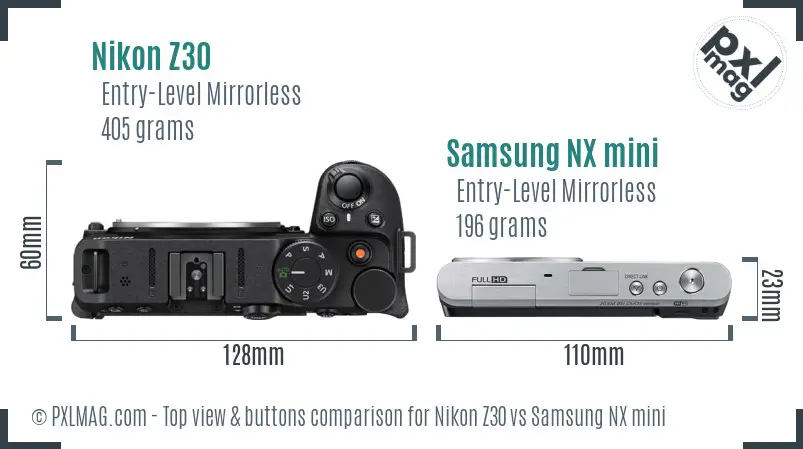 Nikon Z30 vs Samsung NX mini top view buttons comparison