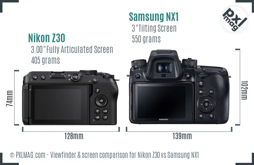 Nikon Z30 vs Samsung NX1 Screen and Viewfinder comparison