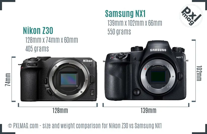 Nikon Z30 vs Samsung NX1 size comparison