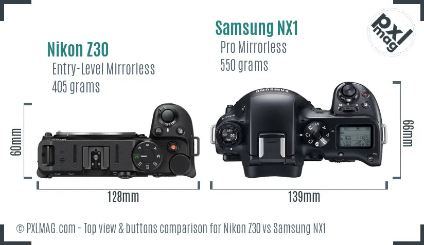 Nikon Z30 vs Samsung NX1 top view buttons comparison