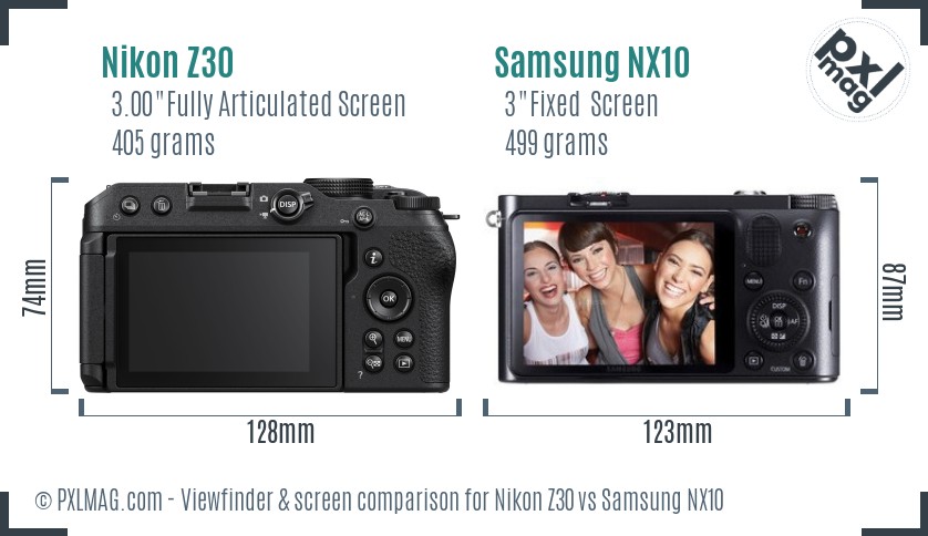 Nikon Z30 vs Samsung NX10 Screen and Viewfinder comparison