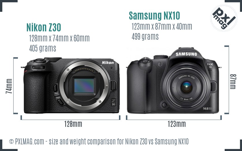 Nikon Z30 vs Samsung NX10 size comparison