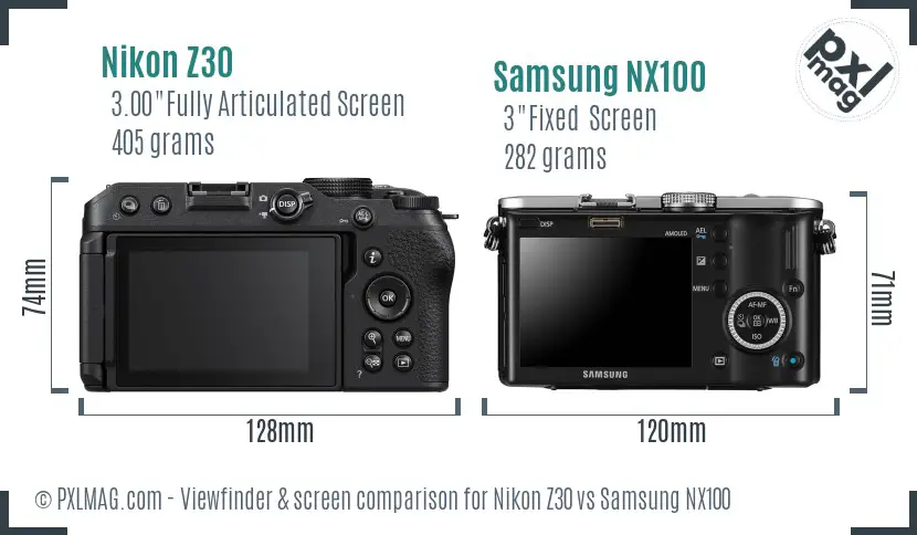 Nikon Z30 vs Samsung NX100 Screen and Viewfinder comparison