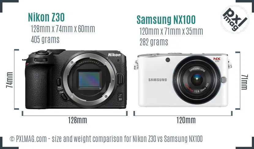 Nikon Z30 vs Samsung NX100 size comparison