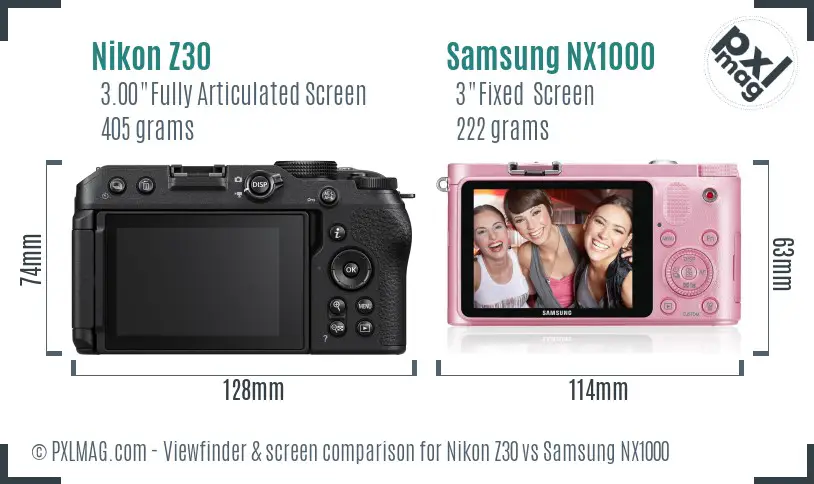 Nikon Z30 vs Samsung NX1000 Screen and Viewfinder comparison