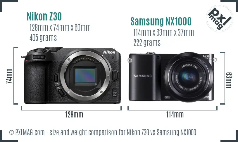 Nikon Z30 vs Samsung NX1000 size comparison