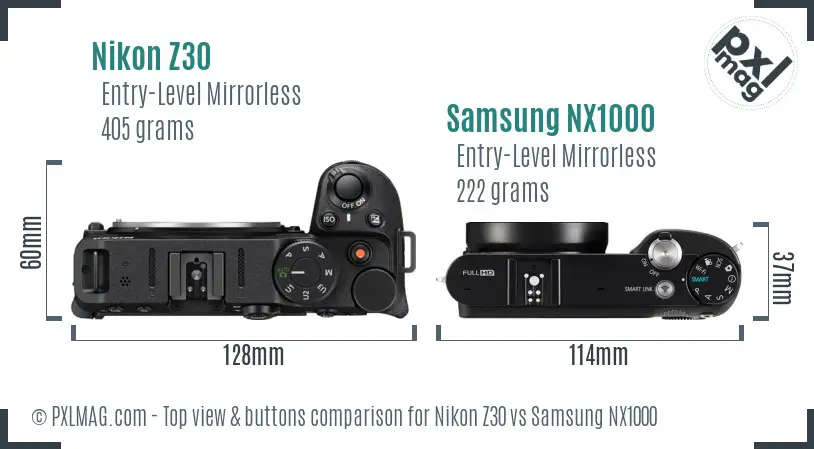 Nikon Z30 vs Samsung NX1000 top view buttons comparison