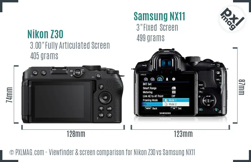 Nikon Z30 vs Samsung NX11 Screen and Viewfinder comparison