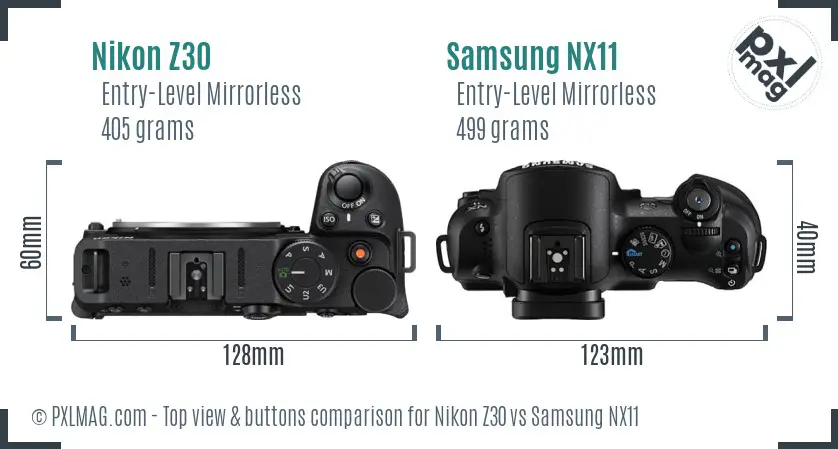 Nikon Z30 vs Samsung NX11 top view buttons comparison
