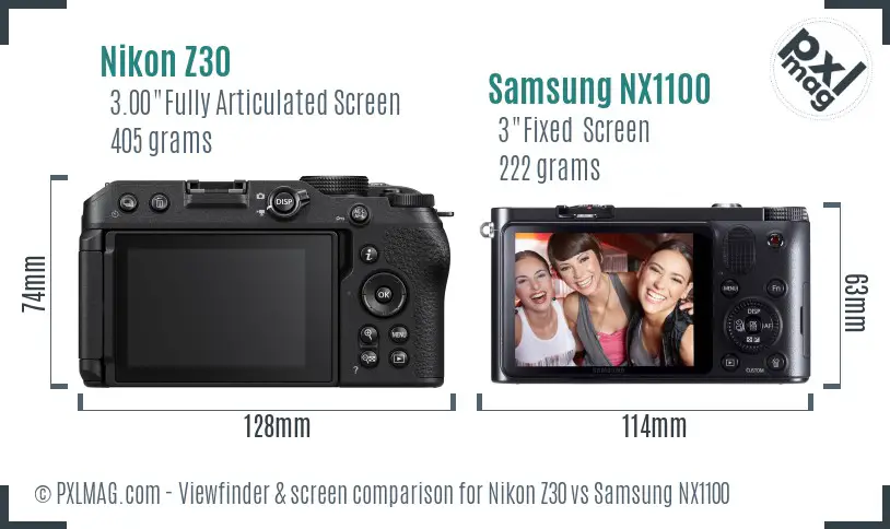 Nikon Z30 vs Samsung NX1100 Screen and Viewfinder comparison