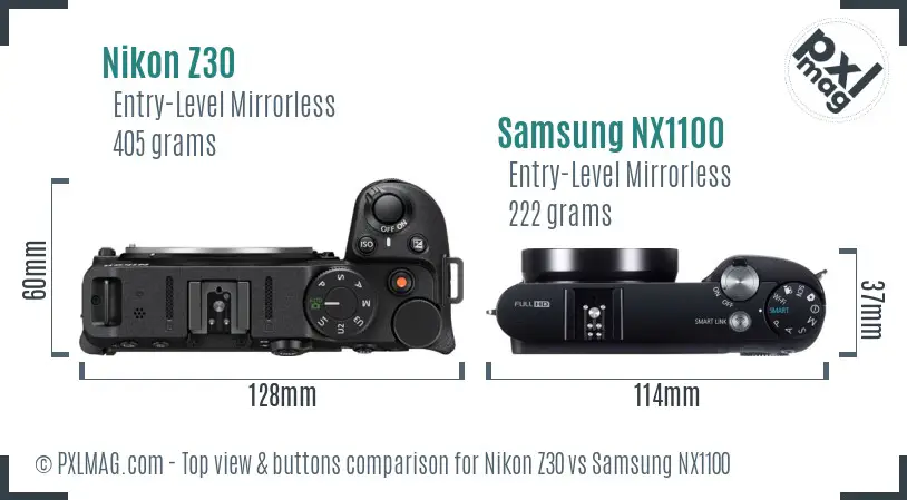 Nikon Z30 vs Samsung NX1100 top view buttons comparison