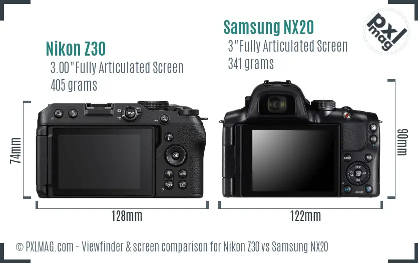 Nikon Z30 vs Samsung NX20 Screen and Viewfinder comparison Nikon Z30 vs Samsung NX20 Screen and Viewfinder comparison