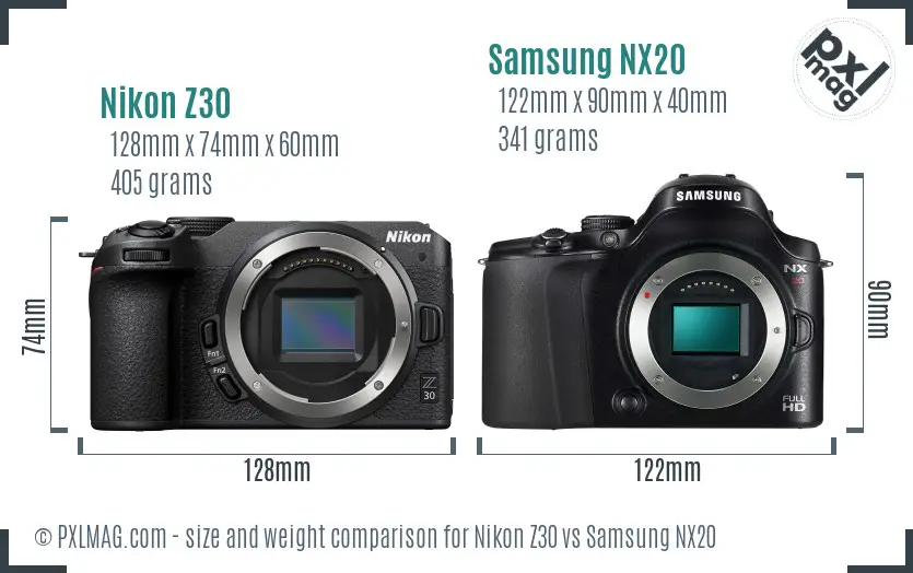 Nikon Z30 vs Samsung NX20 size comparison Nikon Z30 vs Samsung NX20 size comparison