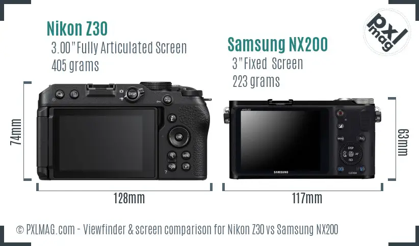 Nikon Z30 vs Samsung NX200 Screen and Viewfinder comparison