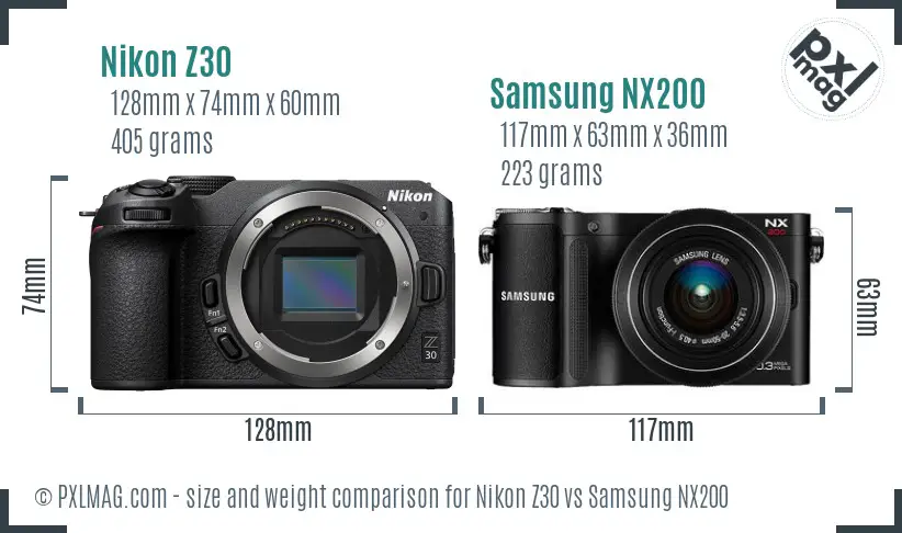 Nikon Z30 vs Samsung NX200 size comparison