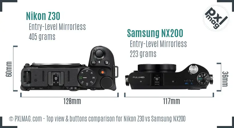 Nikon Z30 vs Samsung NX200 top view buttons comparison