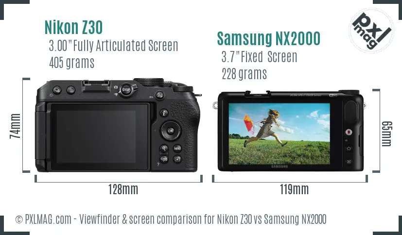 Nikon Z30 vs Samsung NX2000 Screen and Viewfinder comparison