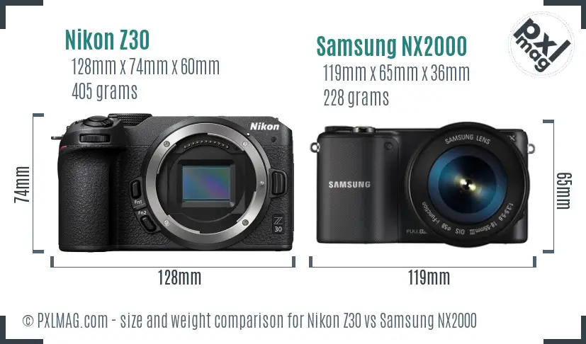 Nikon Z30 vs Samsung NX2000 size comparison
