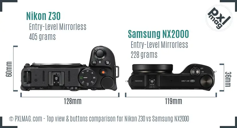 Nikon Z30 vs Samsung NX2000 top view buttons comparison