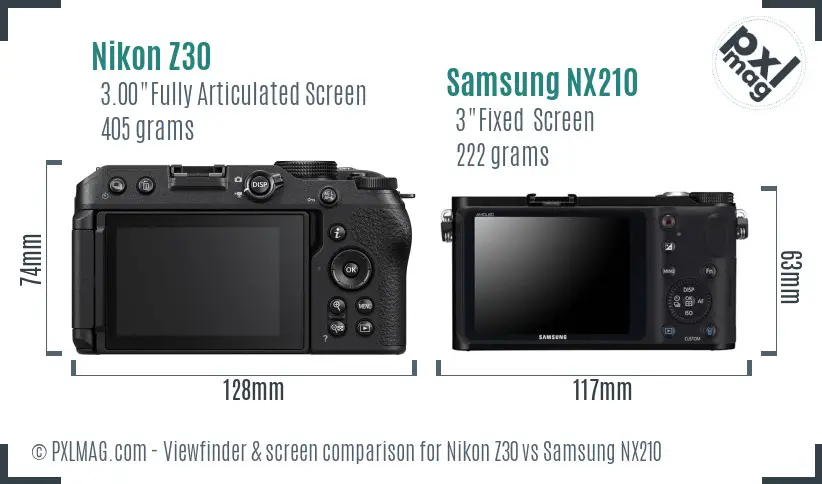 Nikon Z30 vs Samsung NX210 Screen and Viewfinder comparison