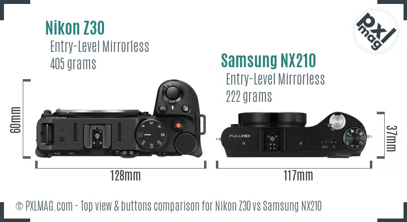 Nikon Z30 vs Samsung NX210 top view buttons comparison