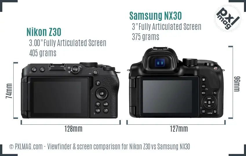 Nikon Z30 vs Samsung NX30 Screen and Viewfinder comparison