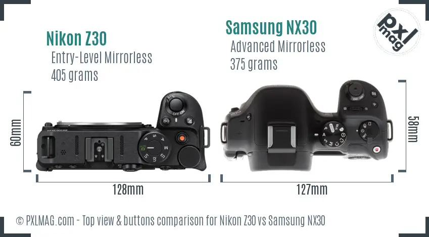 Nikon Z30 vs Samsung NX30 top view buttons comparison