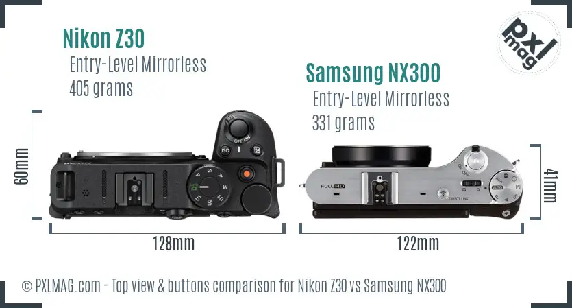 Nikon Z30 vs Samsung NX300 top view buttons comparison