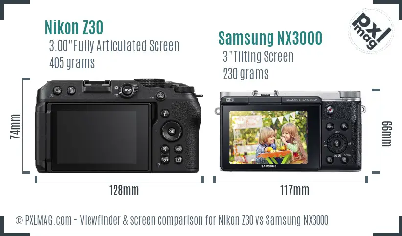 Nikon Z30 vs Samsung NX3000 Screen and Viewfinder comparison Nikon Z30 vs Samsung NX3000 Screen and Viewfinder comparison