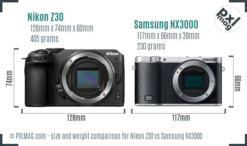 Nikon Z30 vs Samsung NX3000 size comparison Nikon Z30 vs Samsung NX3000 size comparison