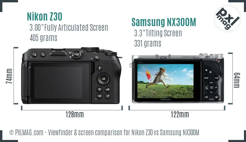 Nikon Z30 vs Samsung NX300M Screen and Viewfinder comparison