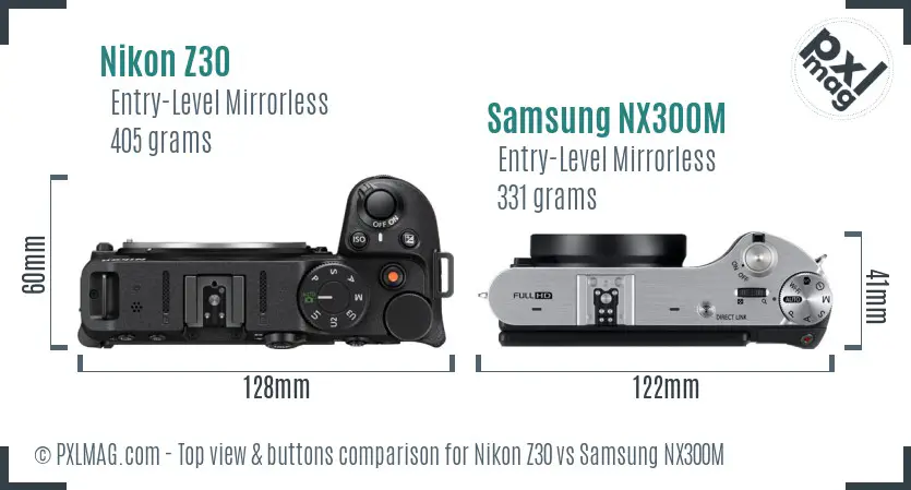 Nikon Z30 vs Samsung NX300M top view buttons comparison