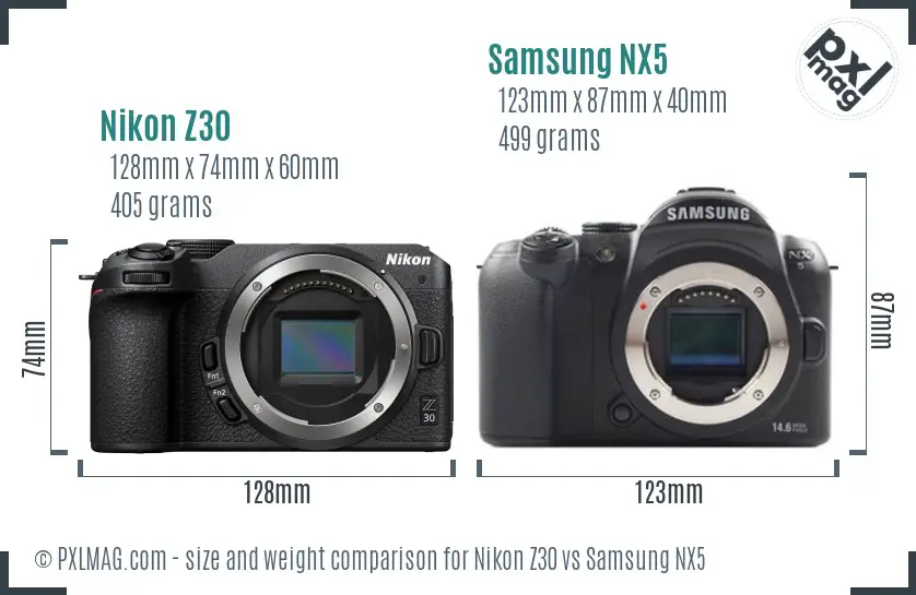 Nikon Z30 vs Samsung NX5 size comparison