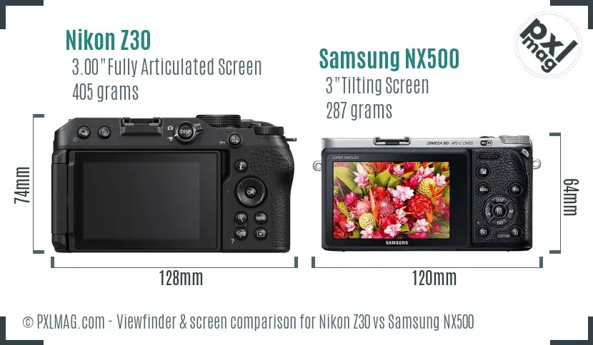 Nikon Z30 vs Samsung NX500 Screen and Viewfinder comparison