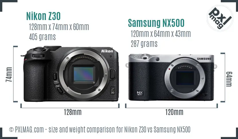 Nikon Z30 vs Samsung NX500 size comparison