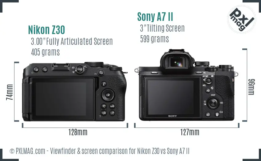 Nikon Z30 vs Sony A7 II Screen and Viewfinder comparison