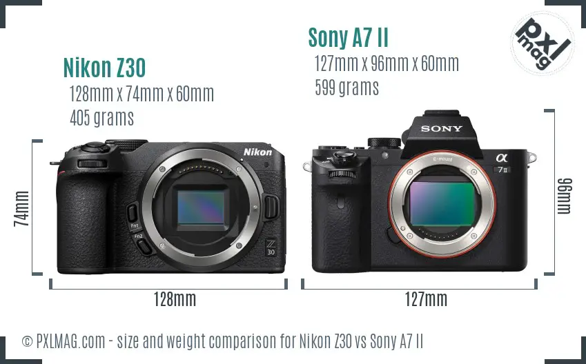 Nikon Z30 vs Sony A7 II size comparison