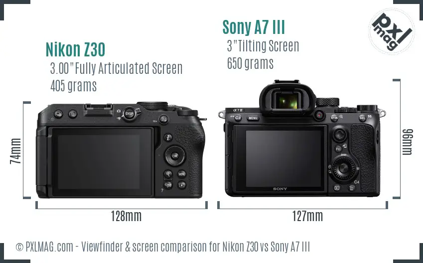 Nikon Z30 vs Sony A7 III Screen and Viewfinder comparison Nikon Z30 vs Sony A7 III Screen and Viewfinder comparison
