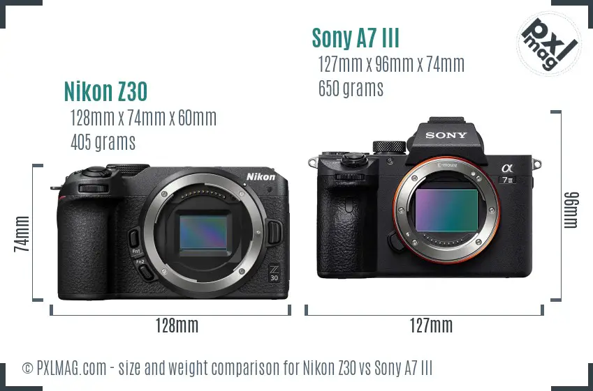 Nikon Z30 vs Sony A7 III size comparison Nikon Z30 vs Sony A7 III size comparison