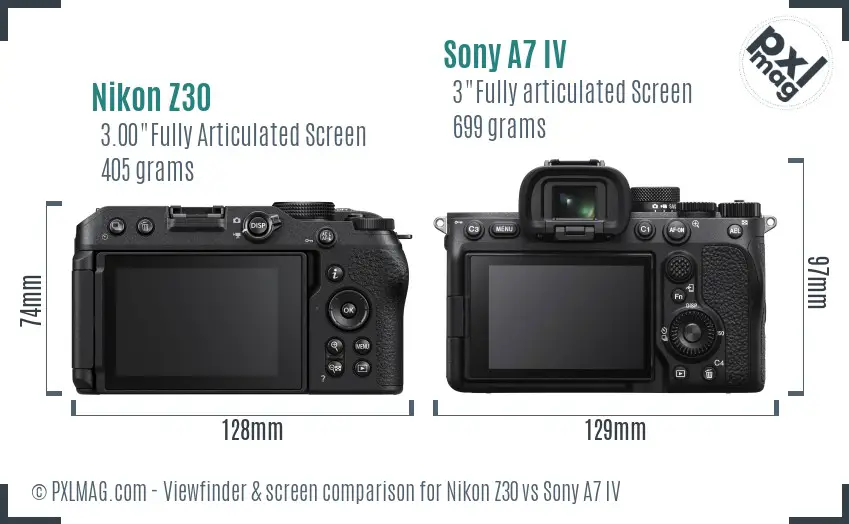 Nikon Z30 vs Sony A7 IV Screen and Viewfinder comparison