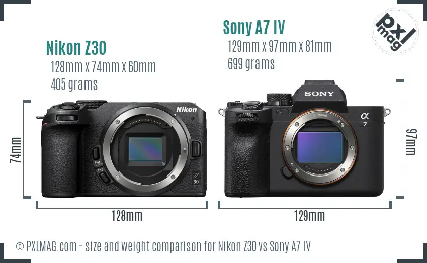 Nikon Z30 vs Sony A7 IV size comparison
