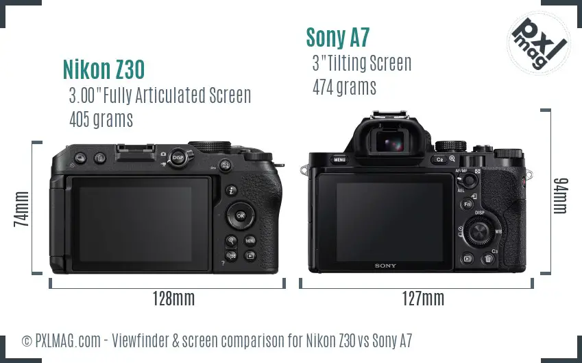 Nikon Z30 vs Sony A7 Screen and Viewfinder comparison