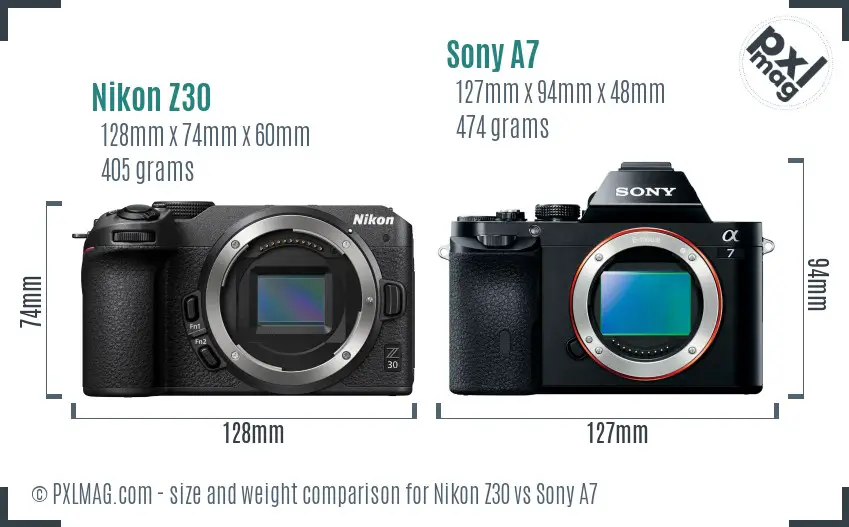 Nikon Z30 vs Sony A7 size comparison