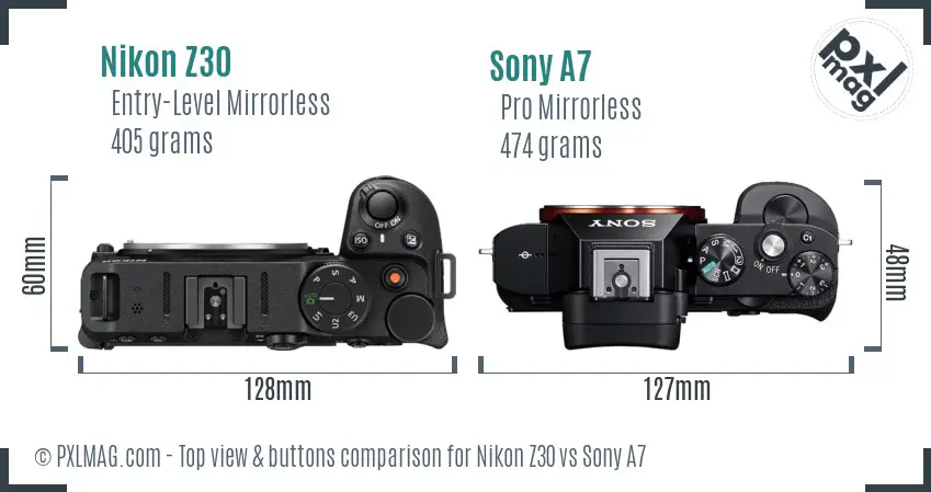 Nikon Z30 vs Sony A7 top view buttons comparison