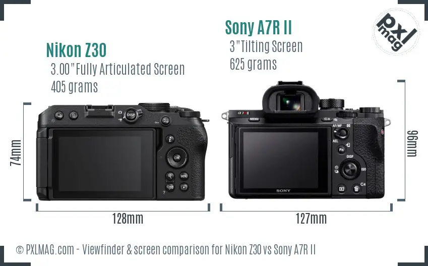 Nikon Z30 vs Sony A7R II Screen and Viewfinder comparison Nikon Z30 vs Sony A7R II Screen and Viewfinder comparison