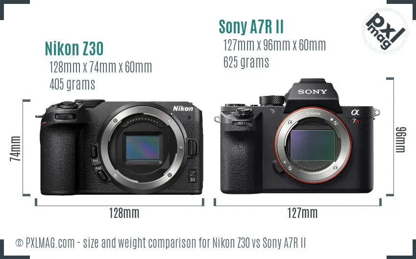 Nikon Z30 vs Sony A7R II size comparison Nikon Z30 vs Sony A7R II size comparison