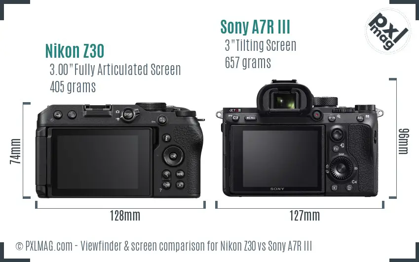 Nikon Z30 vs Sony A7R III Screen and Viewfinder comparison Nikon Z30 vs Sony A7R III Screen and Viewfinder comparison