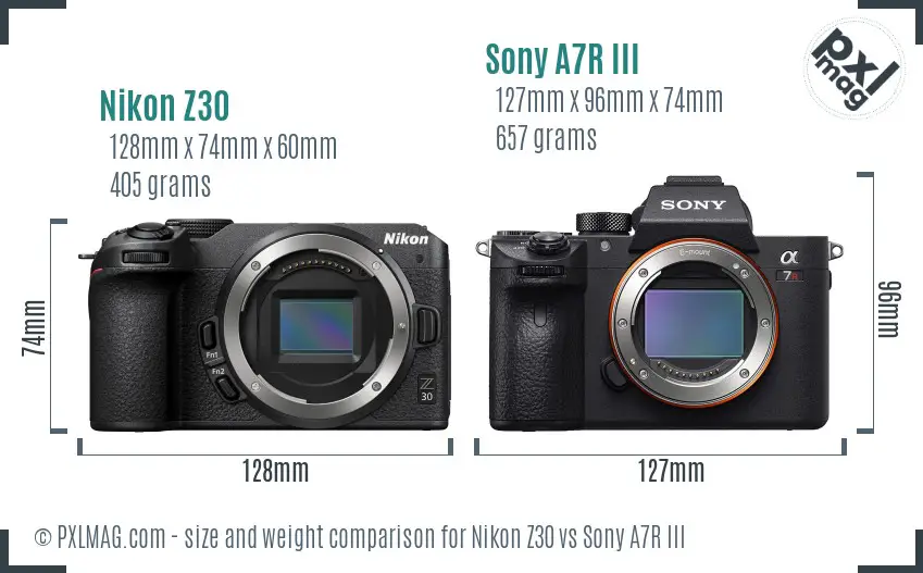 Nikon Z30 vs Sony A7R III size comparison Nikon Z30 vs Sony A7R III size comparison